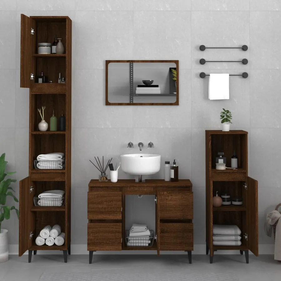 Meuble d'évier chêne marron 80x33x60 cm bois d'ingénierie - 3