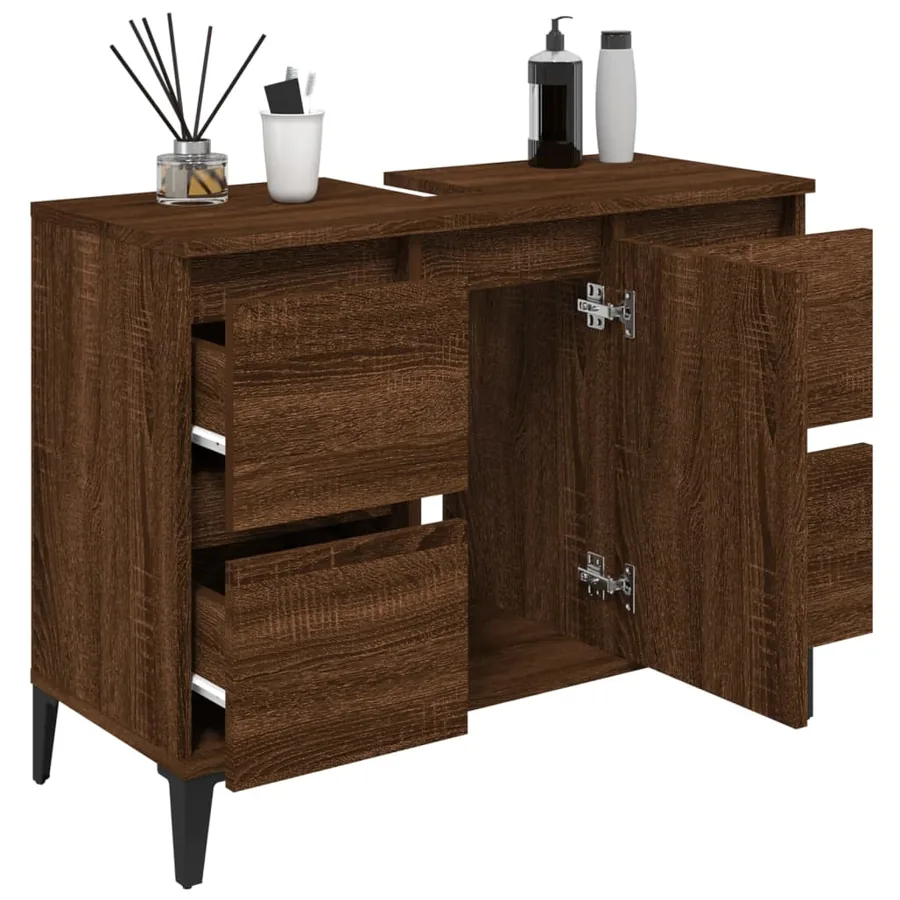 Meuble d'évier chêne marron 80x33x60 cm bois d'ingénierie - 4