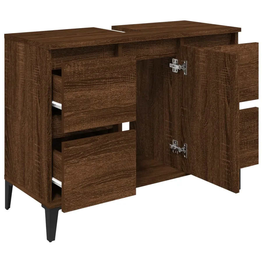 Meuble d'évier chêne marron 80x33x60 cm bois d'ingénierie - 6