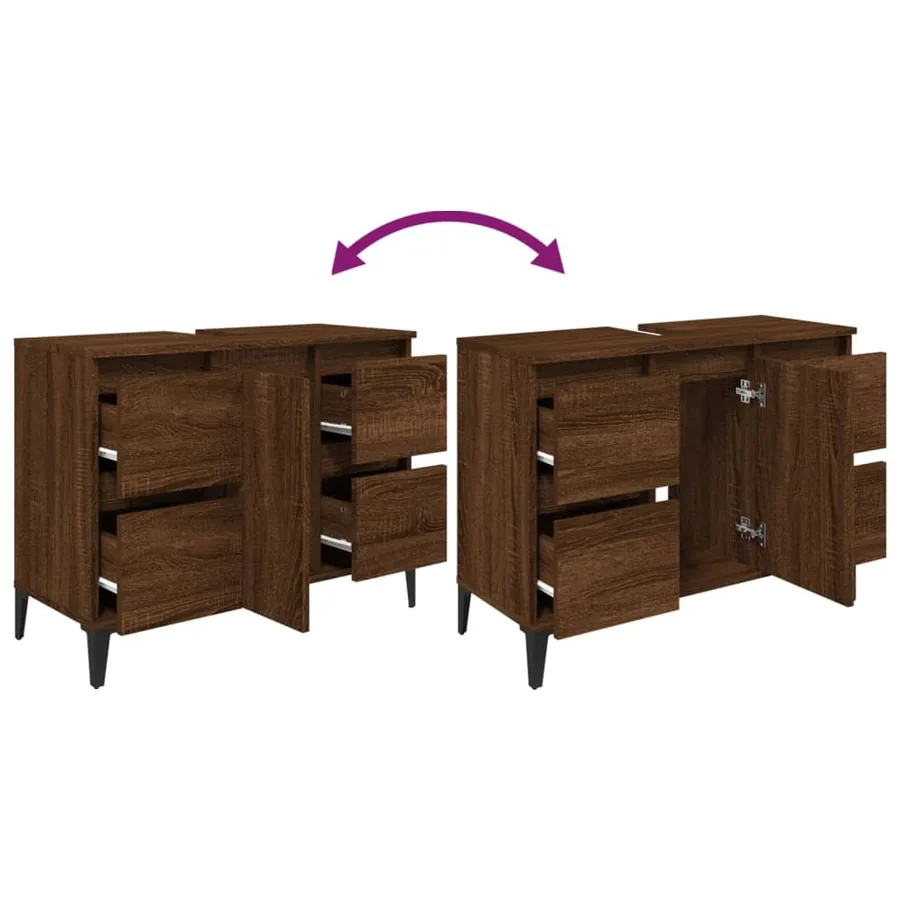 Meuble d'évier chêne marron 80x33x60 cm bois d'ingénierie - 8