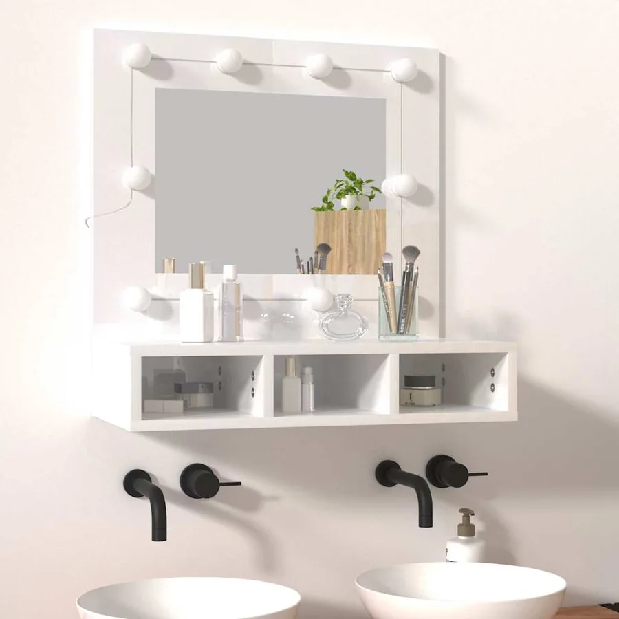 Armoire à miroir avec LED Blanc brillant 60x31,5x62 cm - 14
