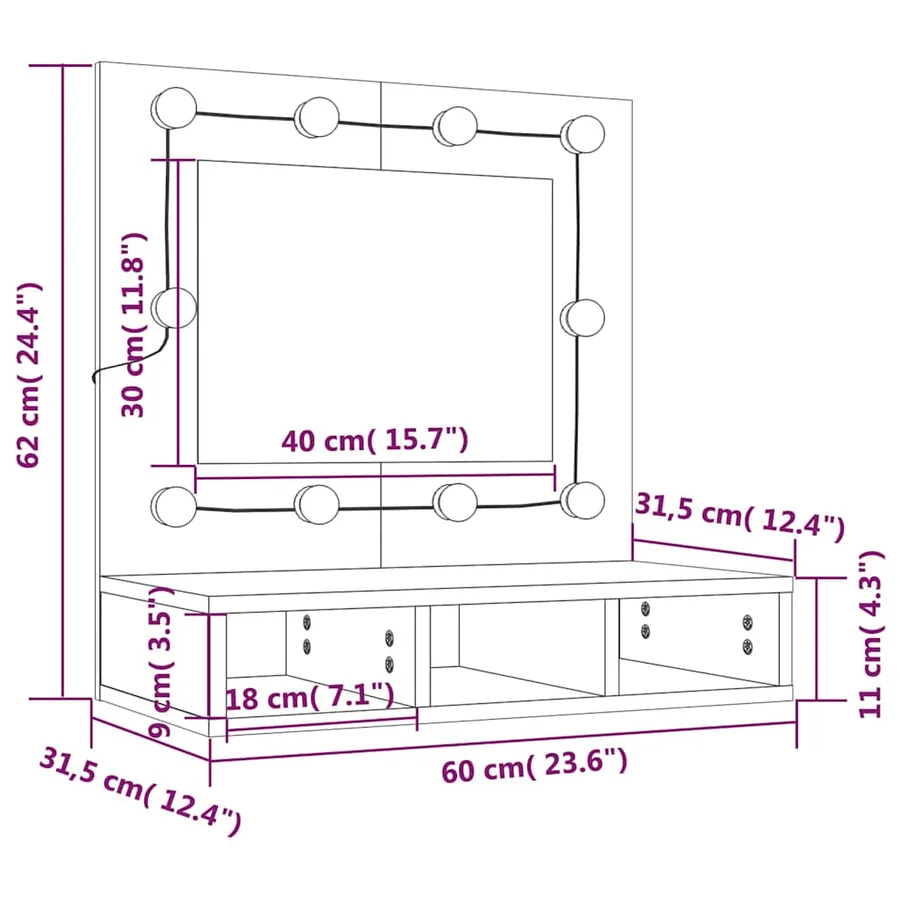 Armoire à miroir avec LED Blanc brillant 60x31,5x62 cm - 15