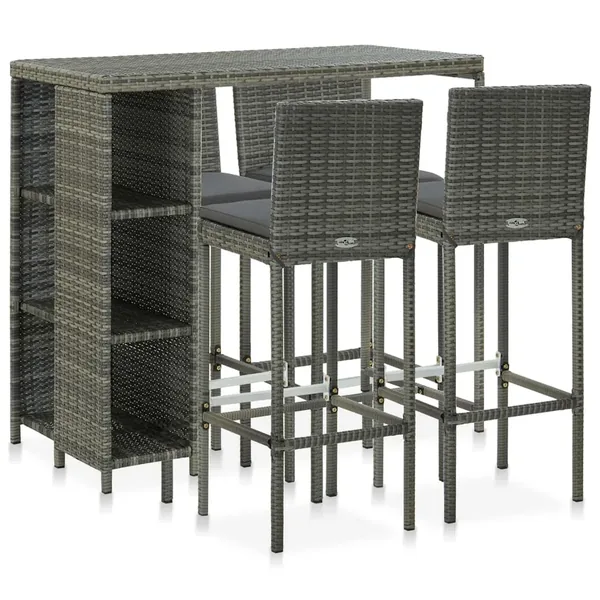 Ensemble de bar de jardin 5 pcs et coussins Résine tressée Gris
