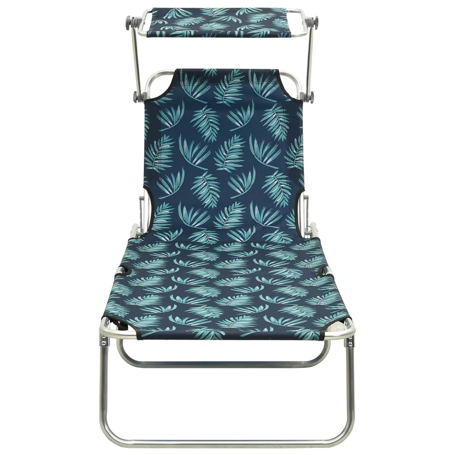 Chaise longue pliable avec auvent acier motif de feuilles - 2
