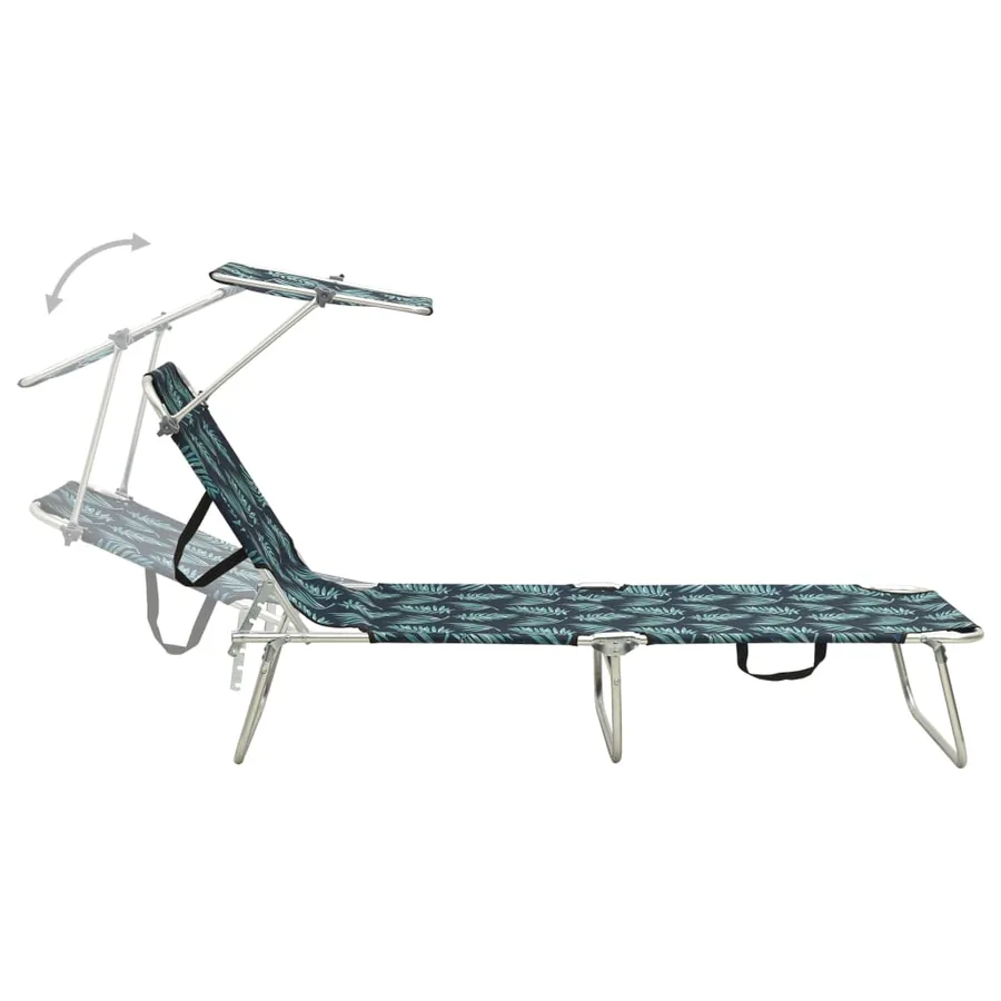 Chaise longue pliable avec auvent acier motif de feuilles - 7