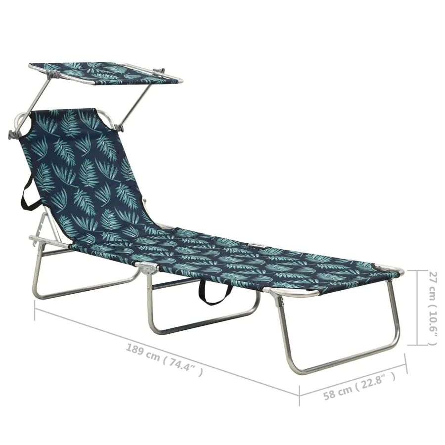Chaise longue pliable avec auvent acier motif de feuilles - 8