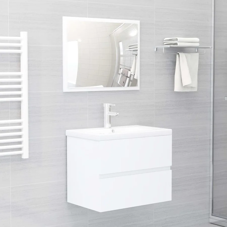 Armoire d'évier avec lavabo intégré Blanc Bois d'ingénierie - 9