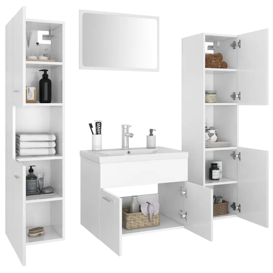 Ensemble de meubles de salle de bain Blanc Aggloméré - 3