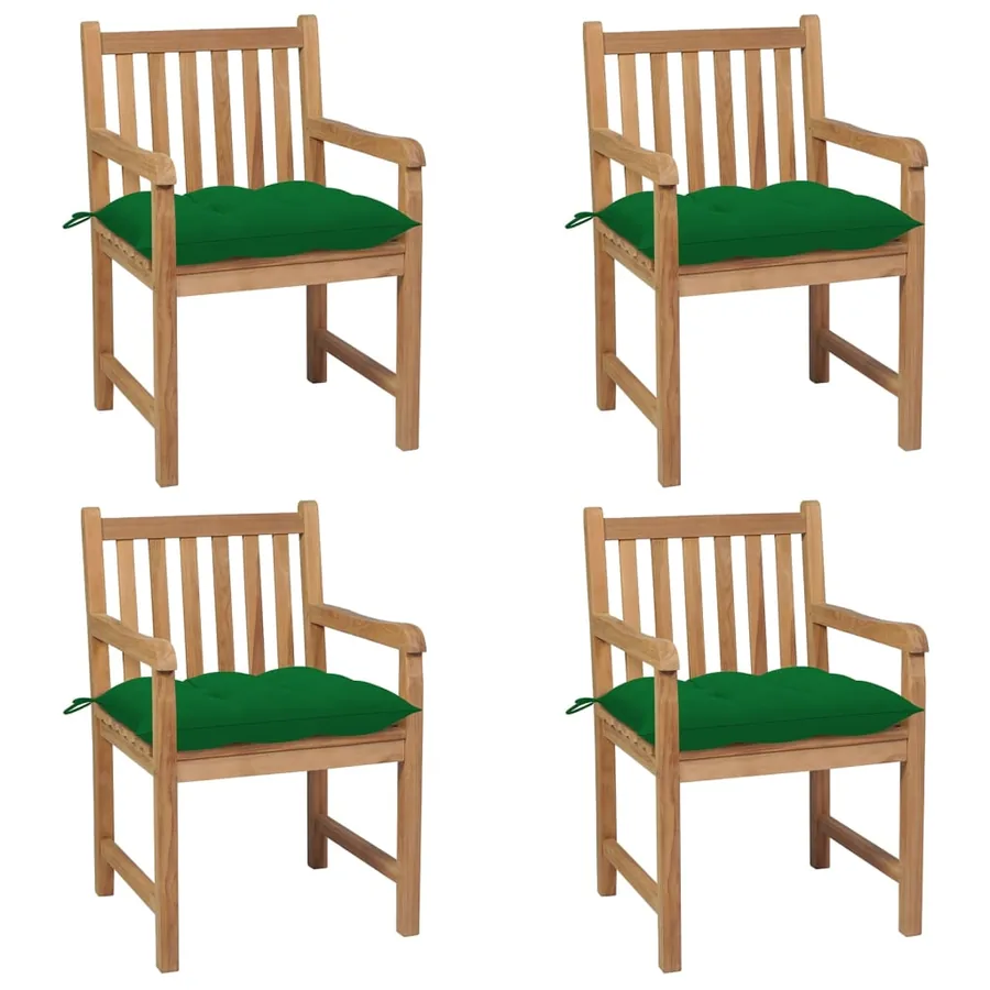 Chaises de jardin lot de 4 et coussins blanc crème Teck solide - 14