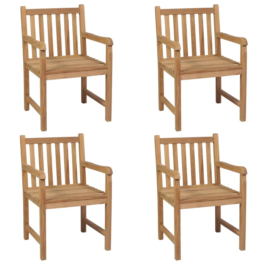 Chaises de jardin lot de 4 et coussins blanc crème Teck solide - 2