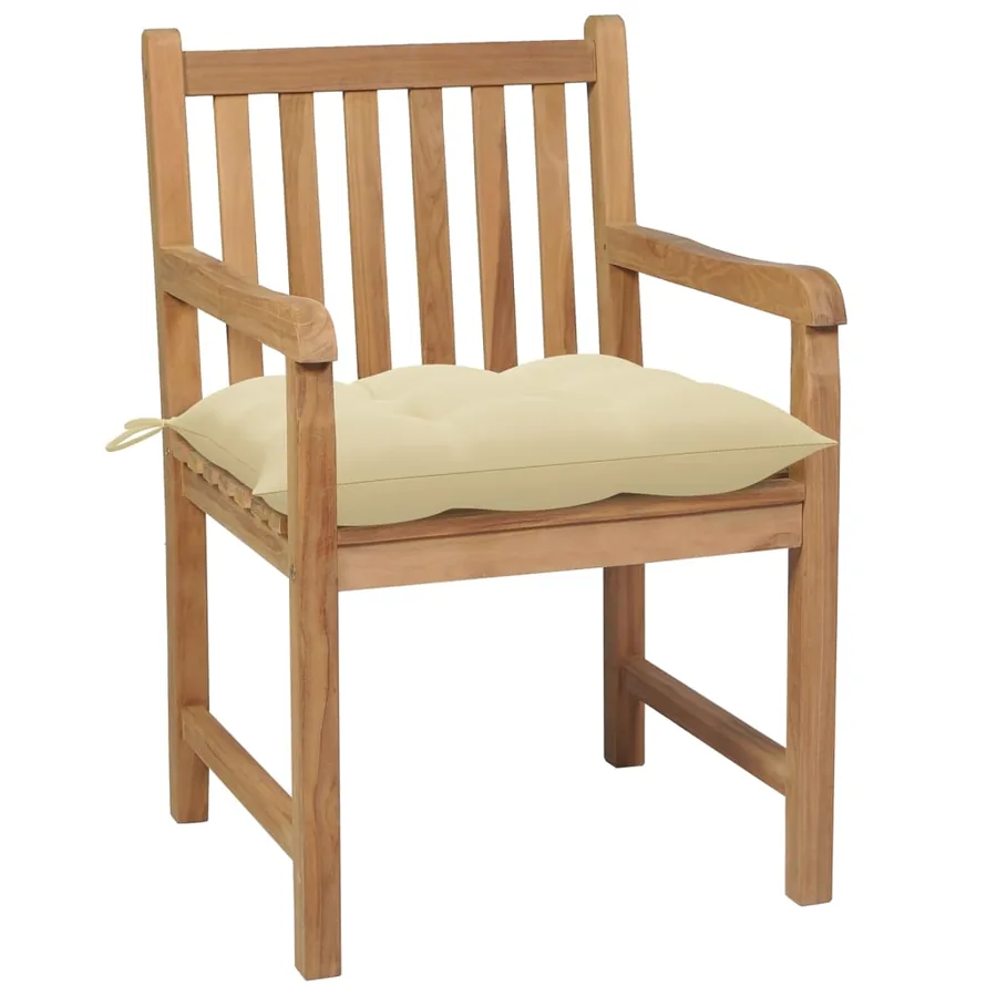 Chaises de jardin lot de 4 et coussins blanc crème Teck solide - 3