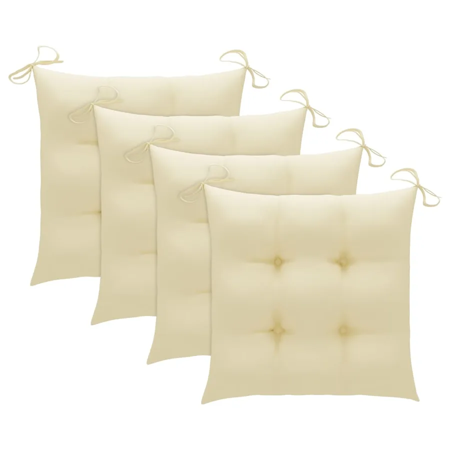 Chaises de jardin lot de 4 et coussins blanc crème Teck solide - 7