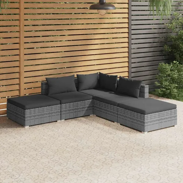 Salon de jardin 5 pcs avec coussins Résine tressée Gris