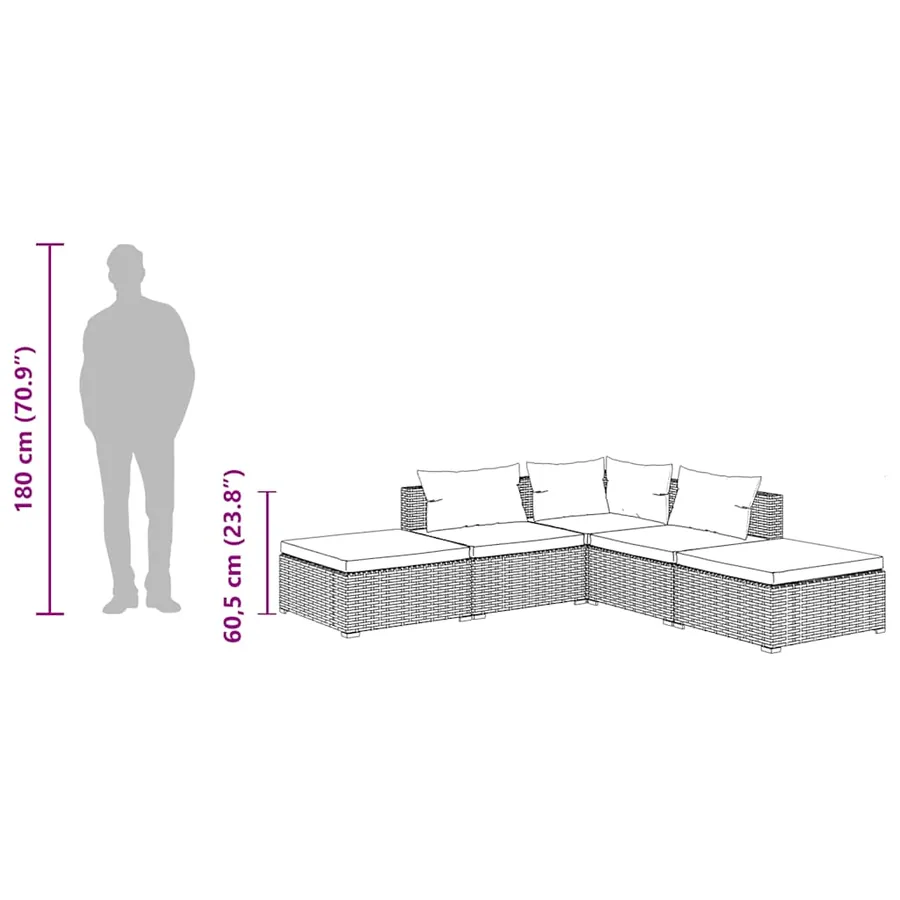 Salon de jardin 5 pcs avec coussins Résine tressée Gris - 10