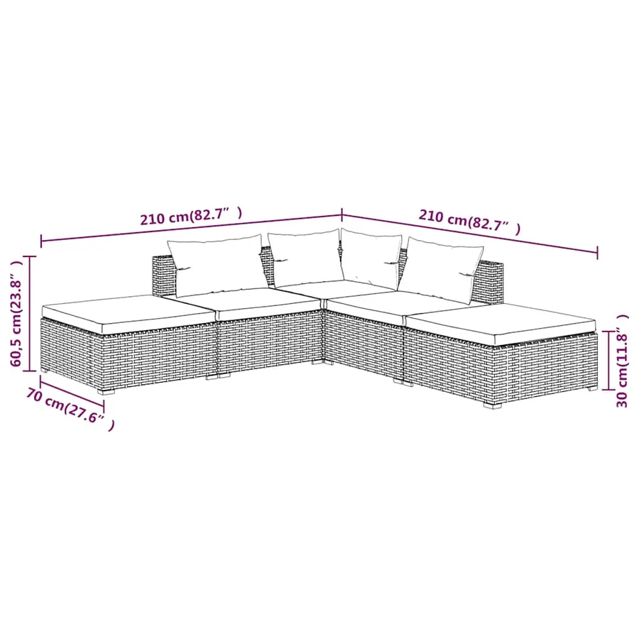 Salon de jardin 5 pcs avec coussins Résine tressée Gris - 6