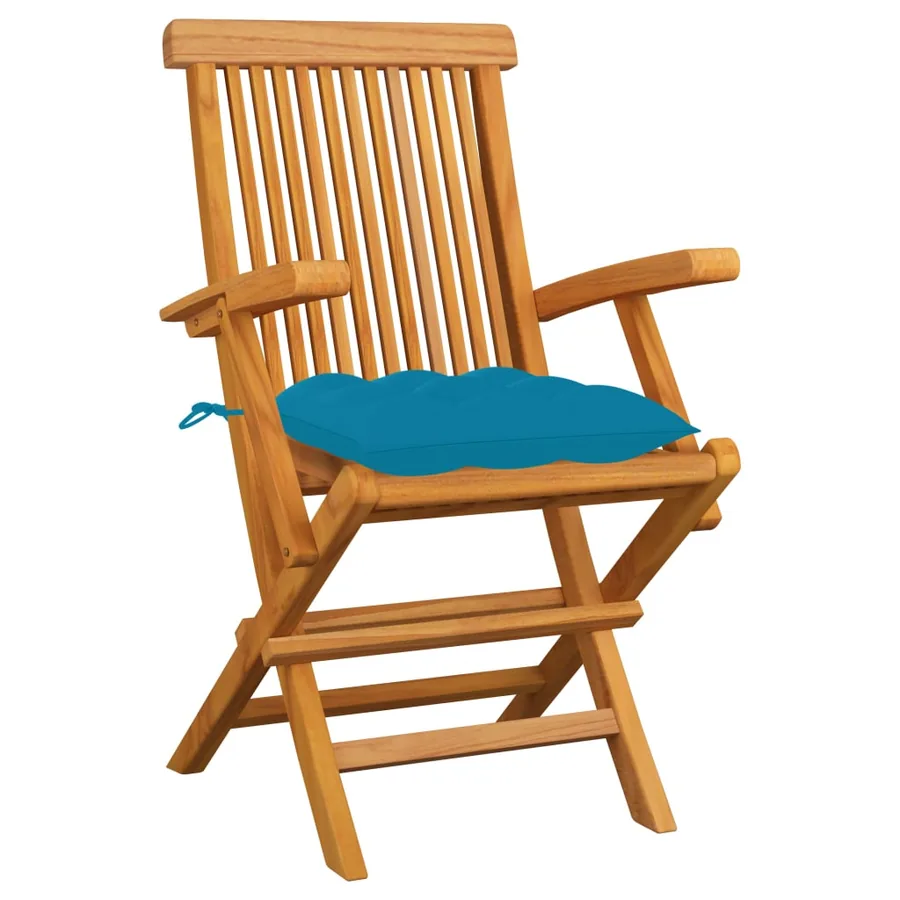 Chaises de jardin avec coussins bleu clair lot de 6 Teck massif - 2