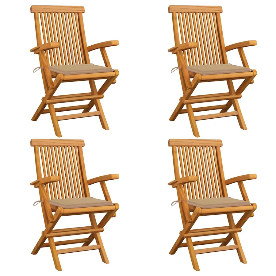 Chaises de jardin et coussins beige lot de 4 Bois teck massif