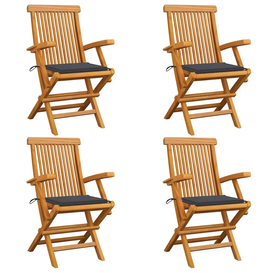 Chaises de jardin et coussins anthracite lot de 4 Bois de teck