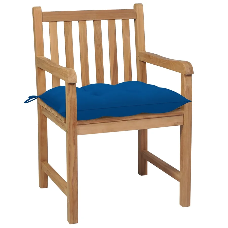 Chaises de jardin lot de 6 et coussins bleu Bois de teck solide - 3