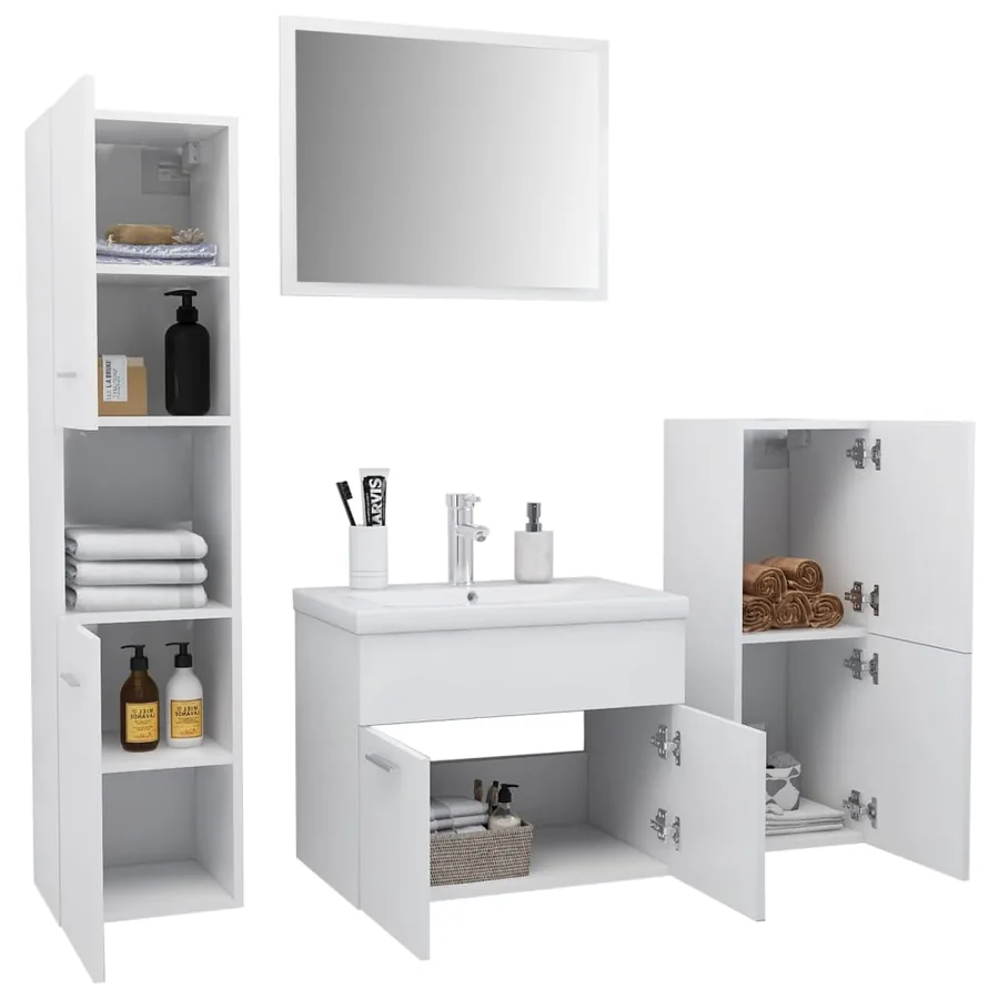 Ensemble de meubles de salle de bain Blanc Aggloméré - 3