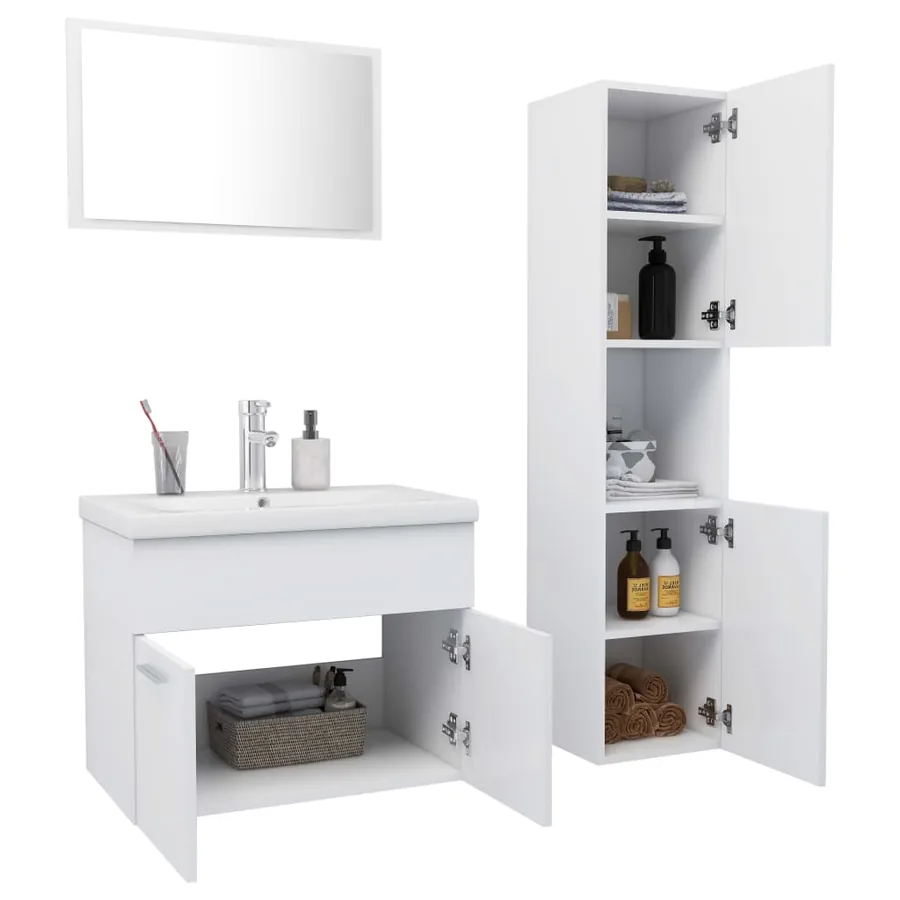 Ensemble de meubles de salle de bain Blanc Aggloméré - 3