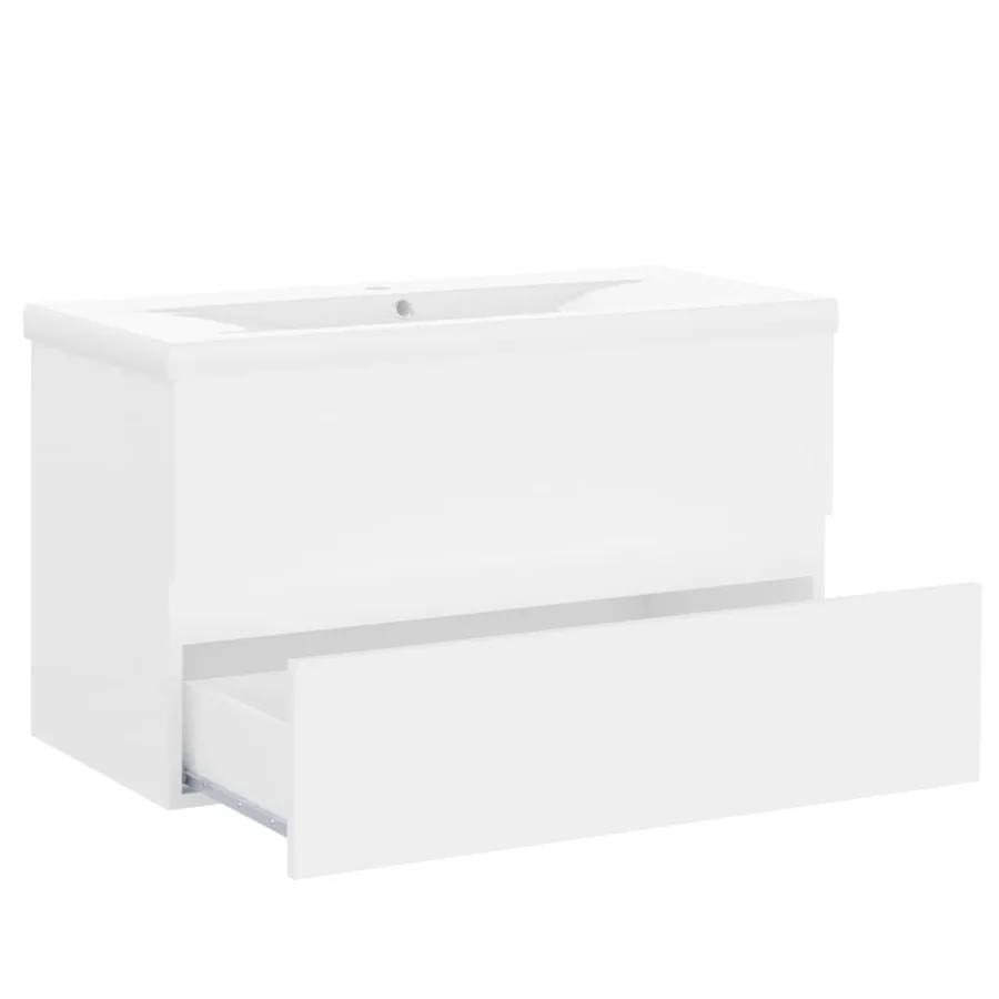 Armoire d'évier avec lavabo intégré Blanc Bois d'ingénierie - 4