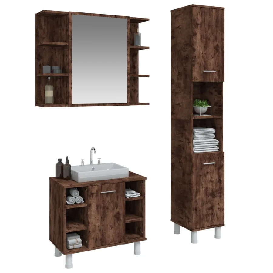 Ensemble d'armoires de salle de bain 3 pcs chêne fumé - 3