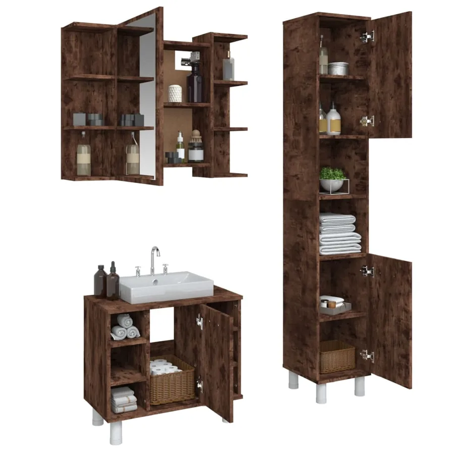 Ensemble d'armoires de salle de bain 3 pcs chêne fumé - 4