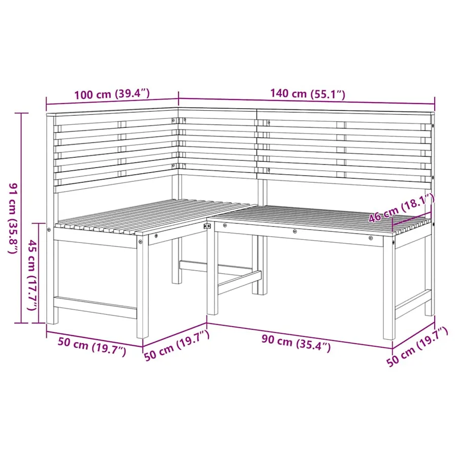 Banc d'angle de jardin 140 cm Bois solide d'acacia - 8