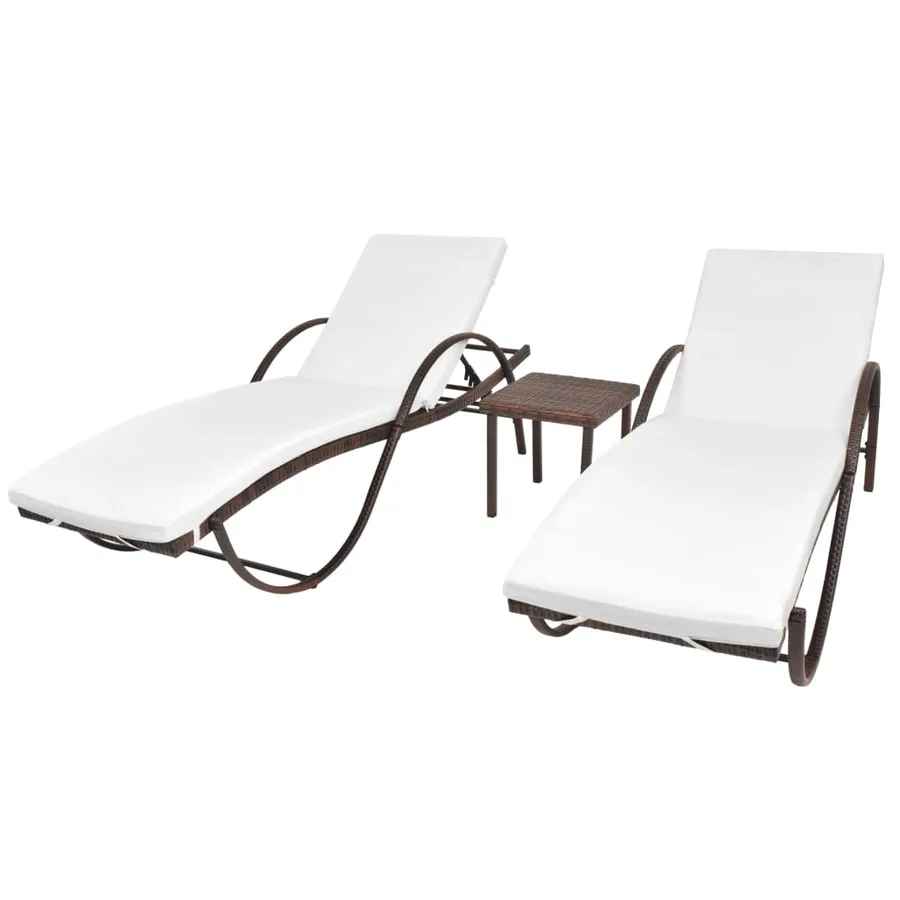 Chaises longues lot de 2 avec table résine tressée marron