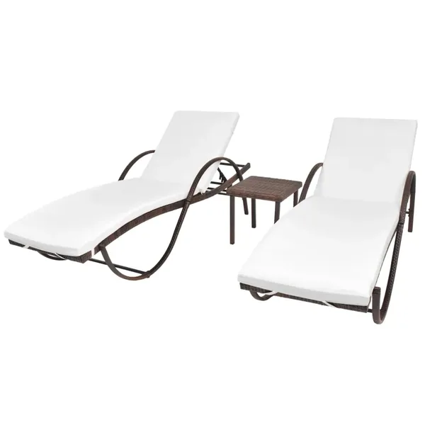 Chaises longues lot de 2 avec table résine tressée marron