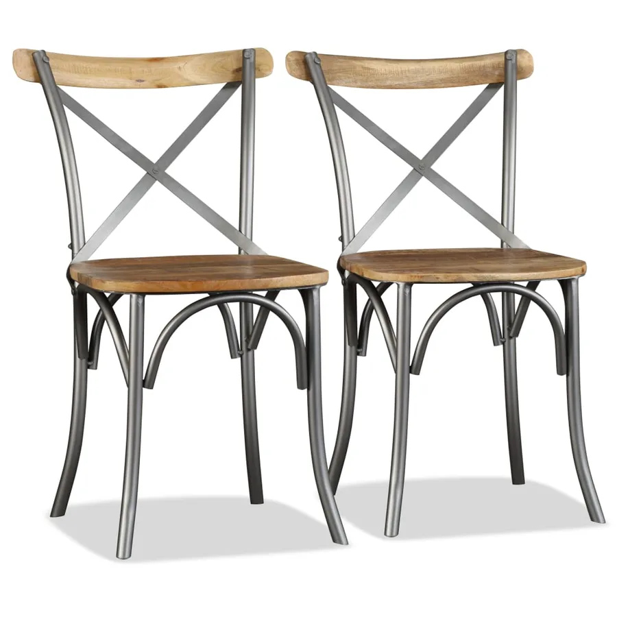 Chaises à manger lot de 4 bois de manguier massif et acier - 4