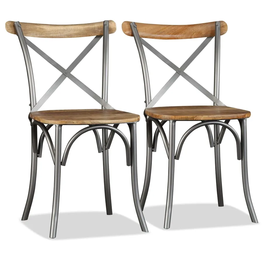 Chaises à manger lot de 4 bois de manguier massif et acier - 5