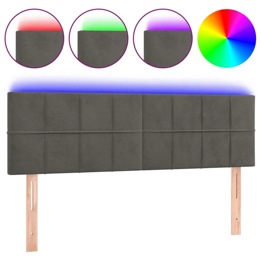 Tête de lit à LED Gris foncé 144x5x78/88 cm Velours - 2