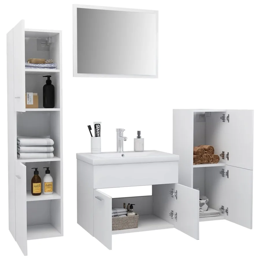Ensemble de meubles de salle de bain Blanc Bois d'ingénierie - 3