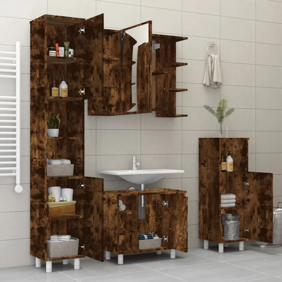Ensemble d'armoires de salle de bain 4 pcs chêne fumé - 3