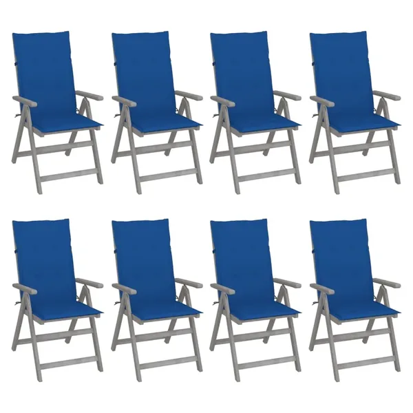 Chaises inclinables de jardin et coussins lot de 8 Gris Acacia