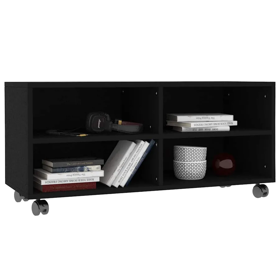 Meuble TV avec roulettes Noir 90x35x35 cm Bois d'ingénierie - 3