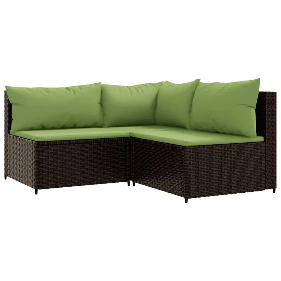 Salon de jardin 3 pcs avec coussins marron résine tressée - 2