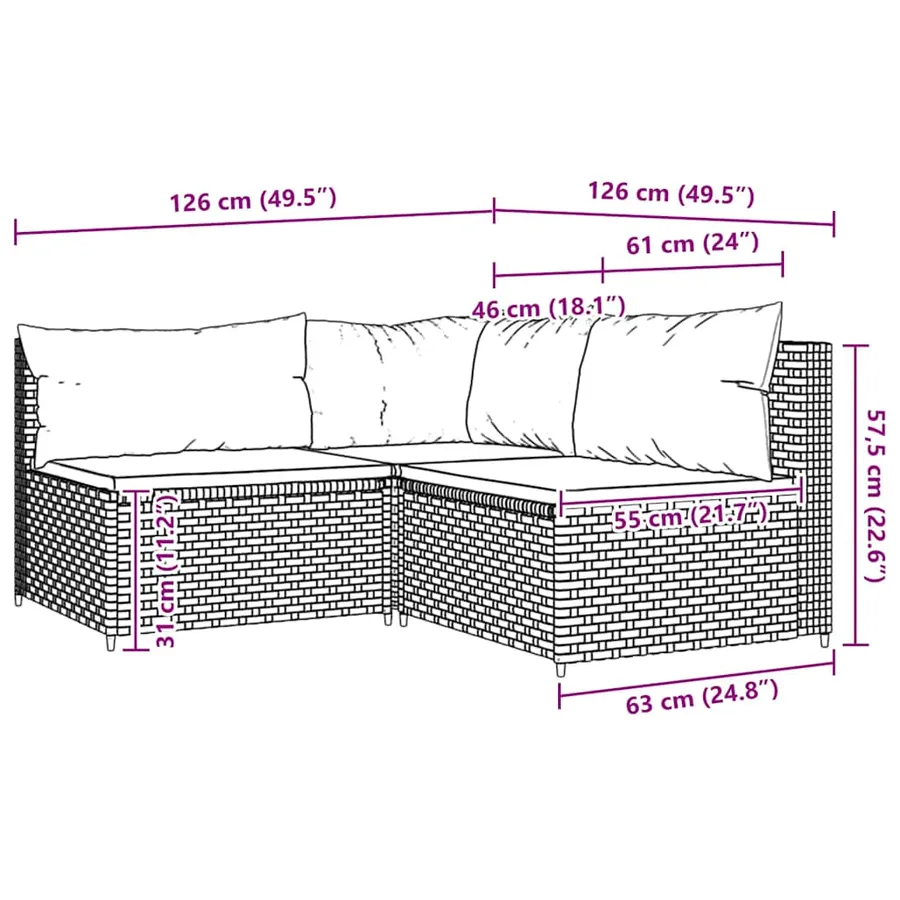 Salon de jardin 3 pcs avec coussins marron résine tressée - 9
