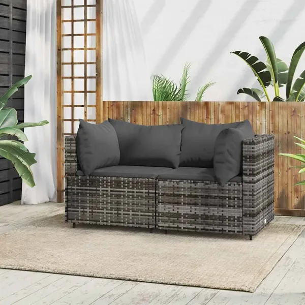 Canapés d'angle de jardin et coussins 2 pcs gris résine tressée