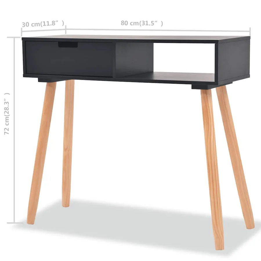 Table console Bois de pin massif 80 x 30 x 72 cm Noir - 6