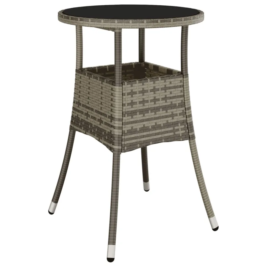 Table de jardin Ø60x75 cm Verre trempé/résine tressée Gris - 2