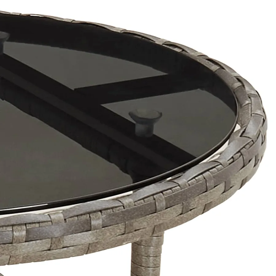 Table de jardin Ø60x75 cm Verre trempé/résine tressée Gris - 5