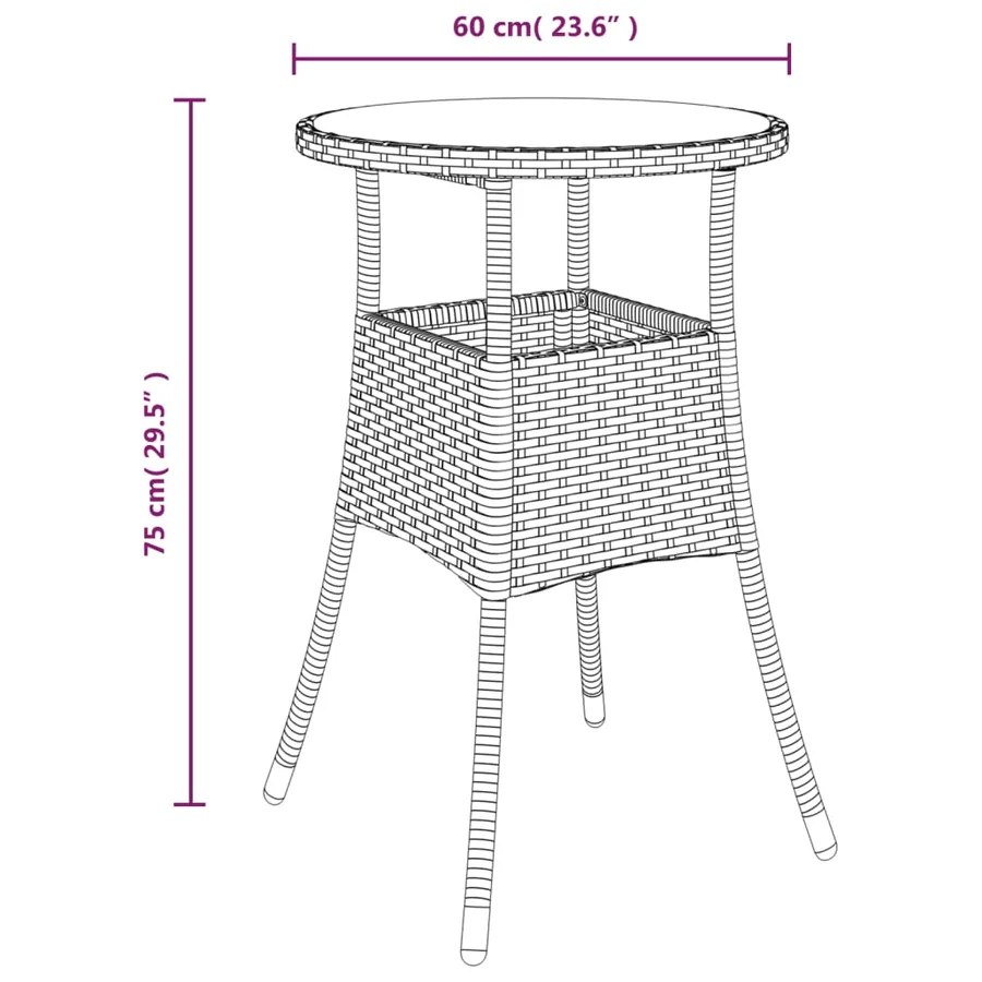 Table de jardin Ø60x75 cm Verre trempé/résine tressée Gris - 6