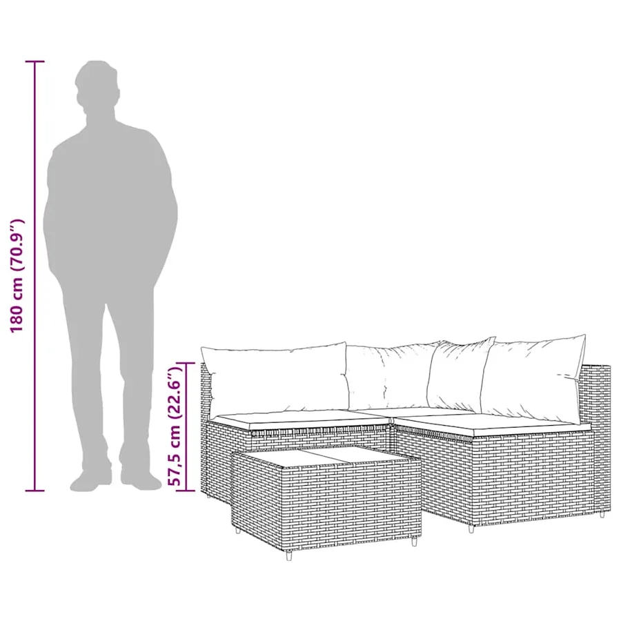 Salon de jardin 4 pcs avec coussins Gris Résine tressée - 12
