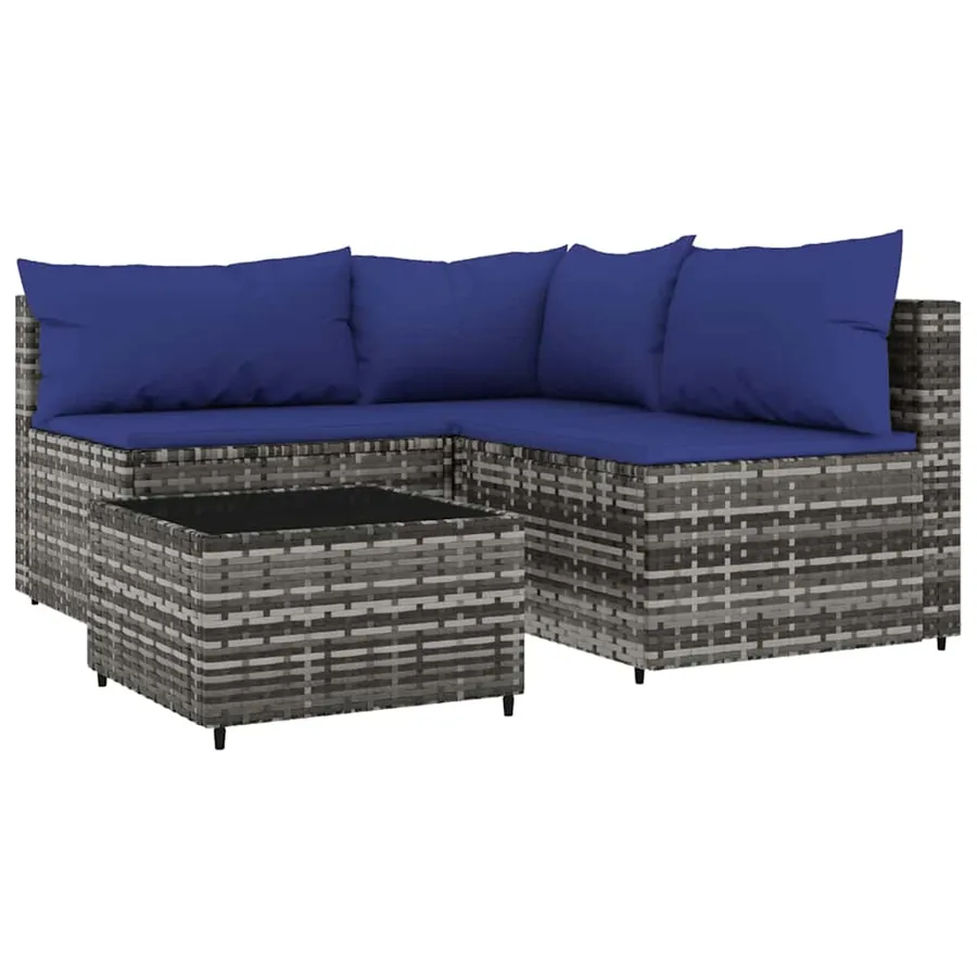 Salon de jardin 4 pcs avec coussins Gris Résine tressée - 2