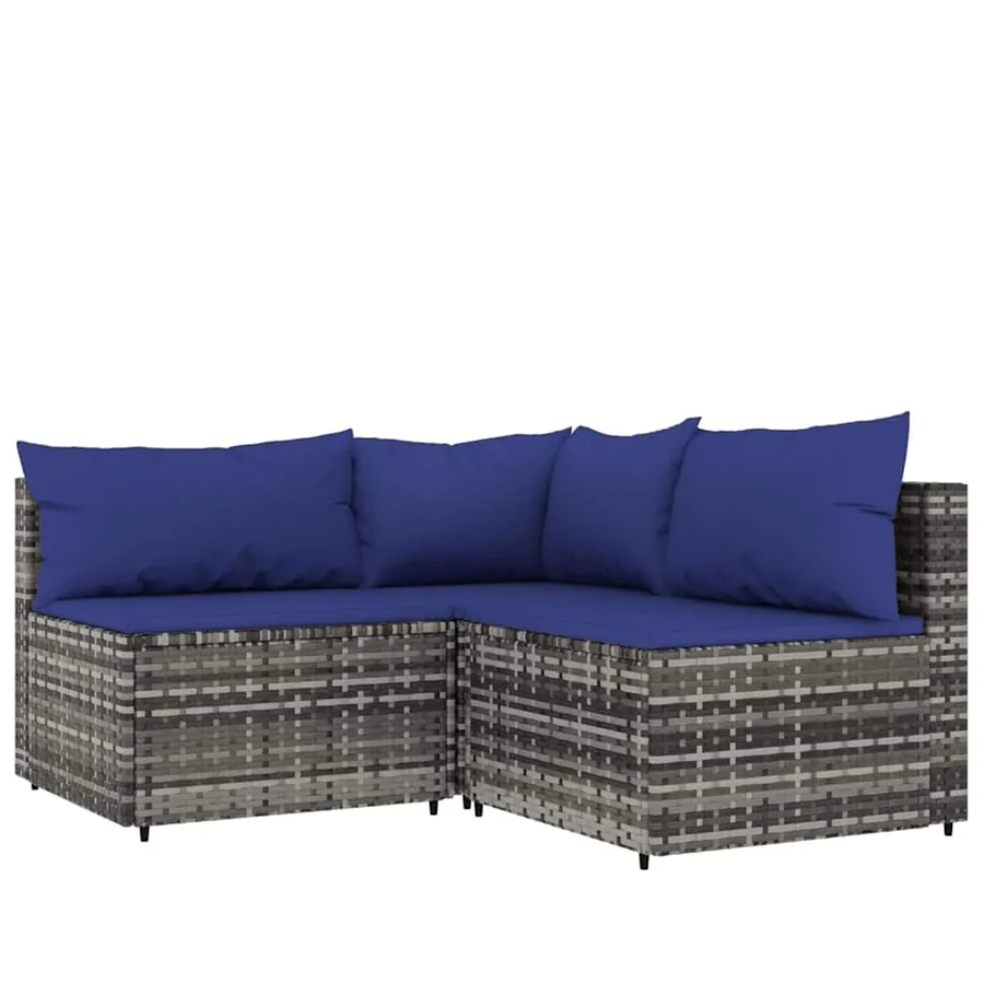 Salon de jardin 4 pcs avec coussins Gris Résine tressée - 3