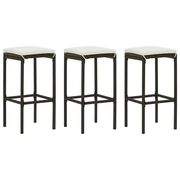 Tabourets de bar avec coussins lot de 3 marron résine tressée