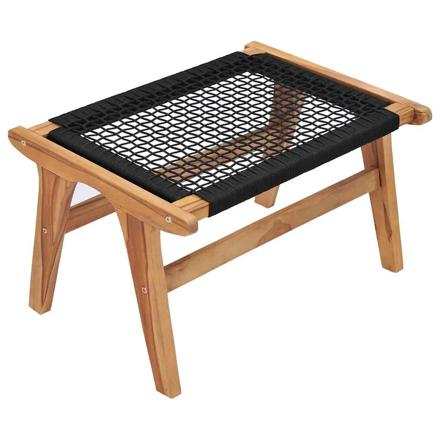 Chaise longue avec repose-pied Bois de teck solide et corde - 11
